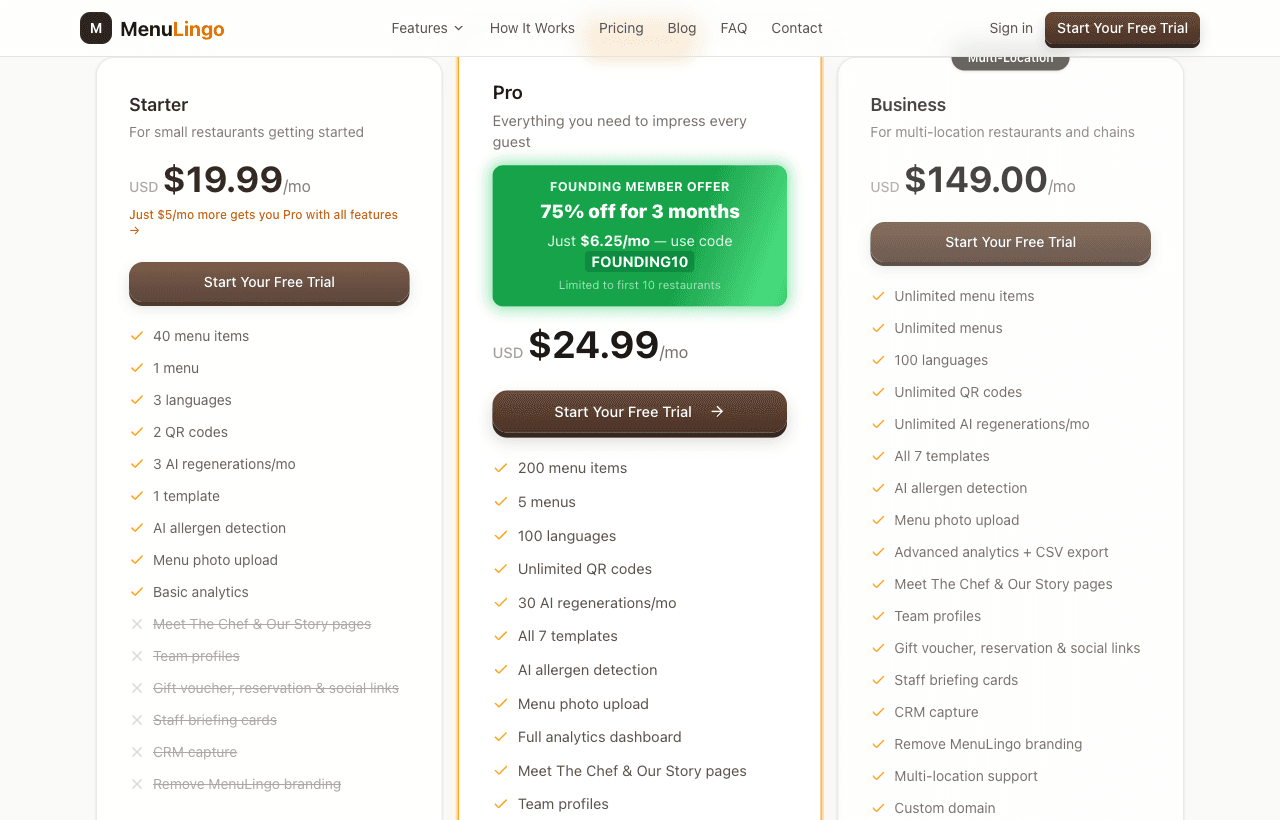 Pricing — Starter deliberately limited so Pro feels obvious